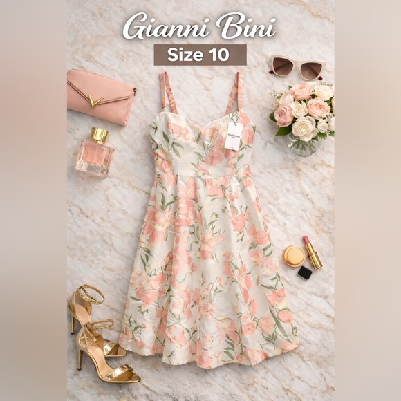 Gianni Bini Romantic Floral Jacquard Midi Dress NWT Size 10 Fancy - Picture 3 of 5